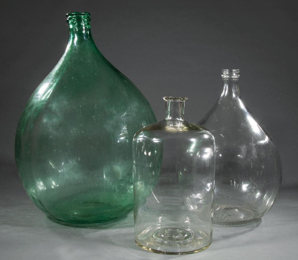 Appraisal: Three Antique French Glass Wine Storage Bottles