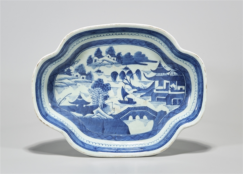 Appraisal: Chinese blue and white porcelain dish depicting a landscape with