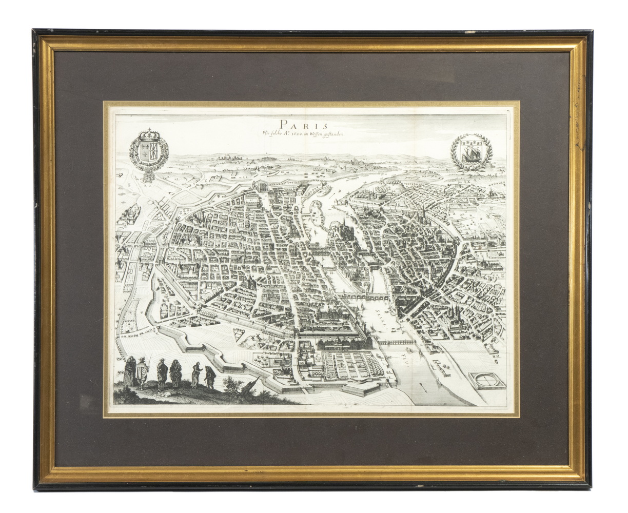 Appraisal: GERMAN MAP OF PARIS FRAMED Caspar Merian - Paris wie