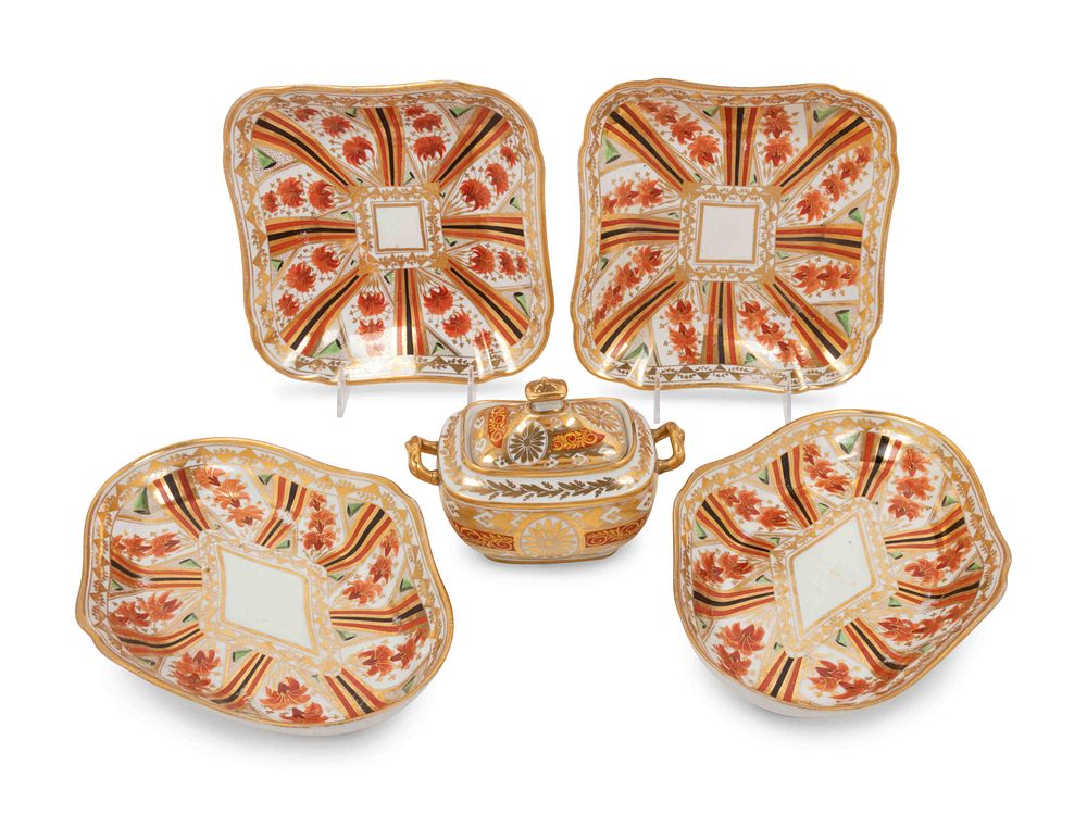 Appraisal: Five English Porcelain Dessert Service Articles Five English Porcelain Dessert