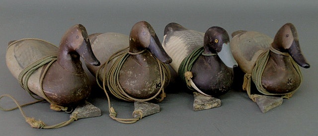 Appraisal: Four carved decoys c s made by David Kay West