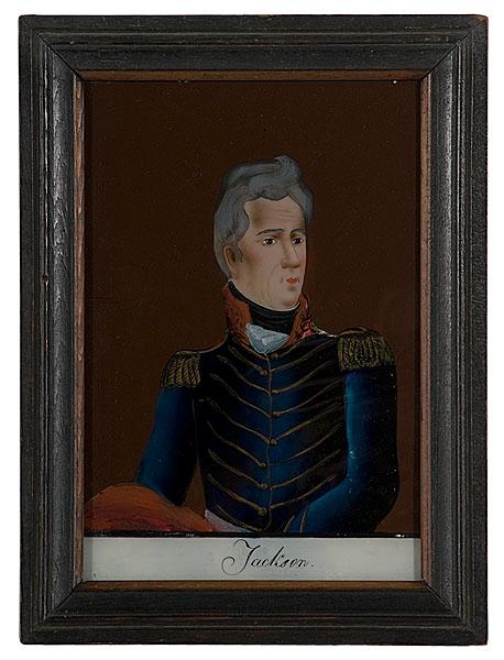 Appraisal: REVERSE PAINTING ON GLASS OF ANDREW JACKSON first half th