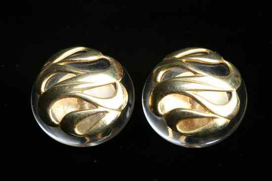 Appraisal: CHANEL LUCITE AND GOLD-TONE EARRINGS Signed Clip-on Circular lucite with