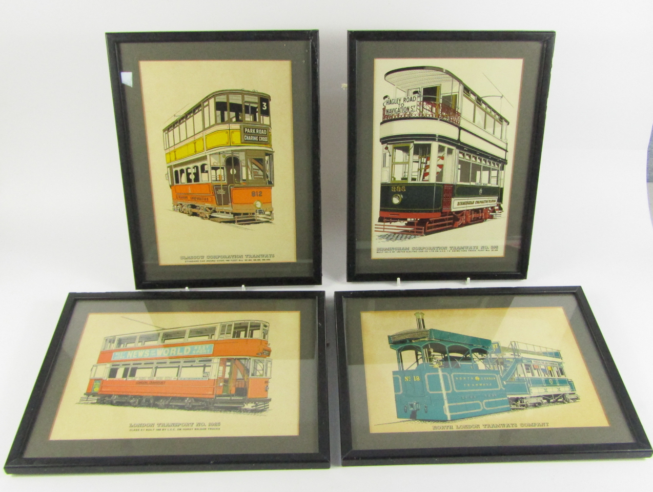 Appraisal: Birmingham London and Glasgow trams four prints each cm x