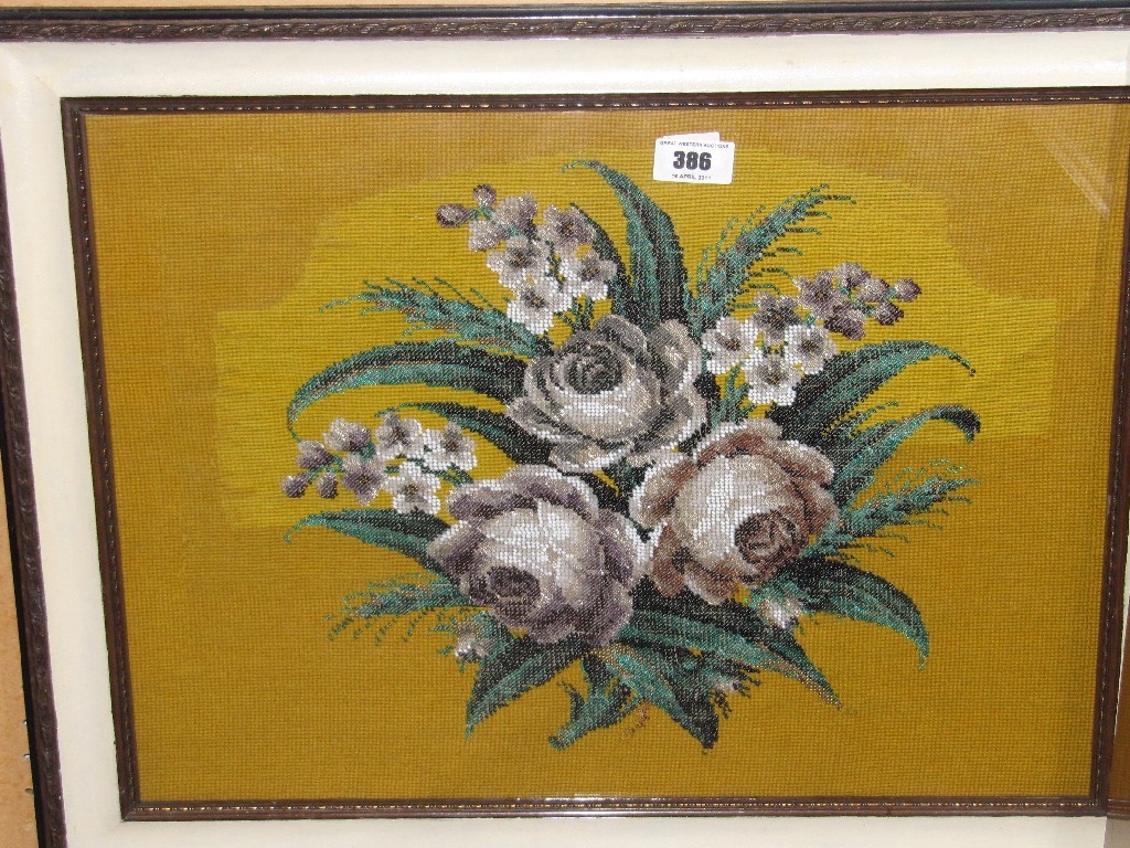 Appraisal: Lot comprising framed beadwork picture and an oriental tapestry