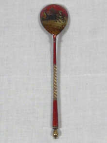 Appraisal: A Russian silver spoon painted with a Troika scene hallmarked