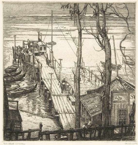 Appraisal: Cornelis Botke American - Fish Wharf Morro Bay c Etching