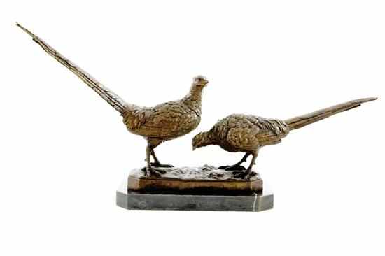 Appraisal: Bronze sculpture of pheasants Continental th century PHEASANT PAIR bronze