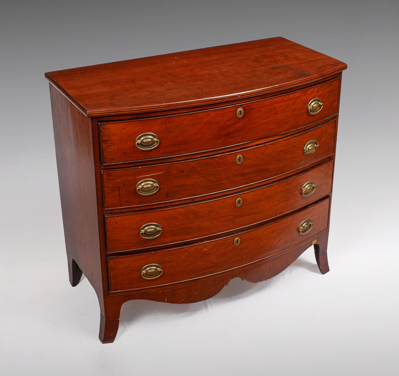 Appraisal: BOWFRONT -DRAWER CHEST - drawer bowfront chest having medallion bail