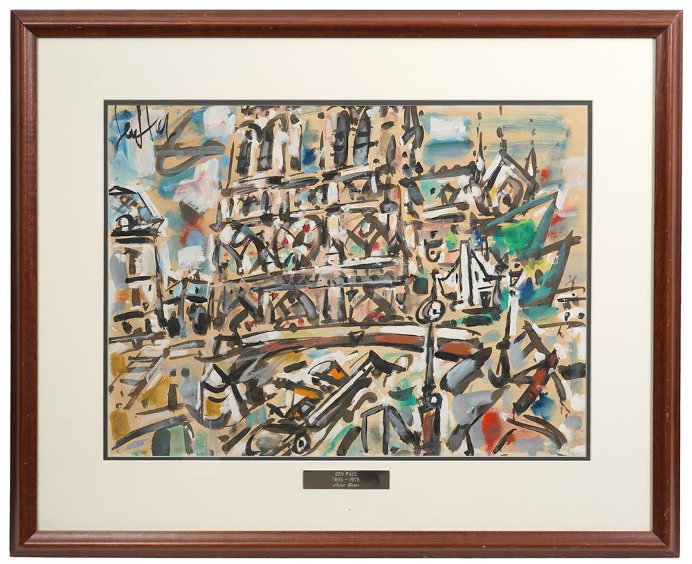 Appraisal: GEN PAUL 'NOTRE DAME' MIXED MEDIA GOUACHEGen Paul France -