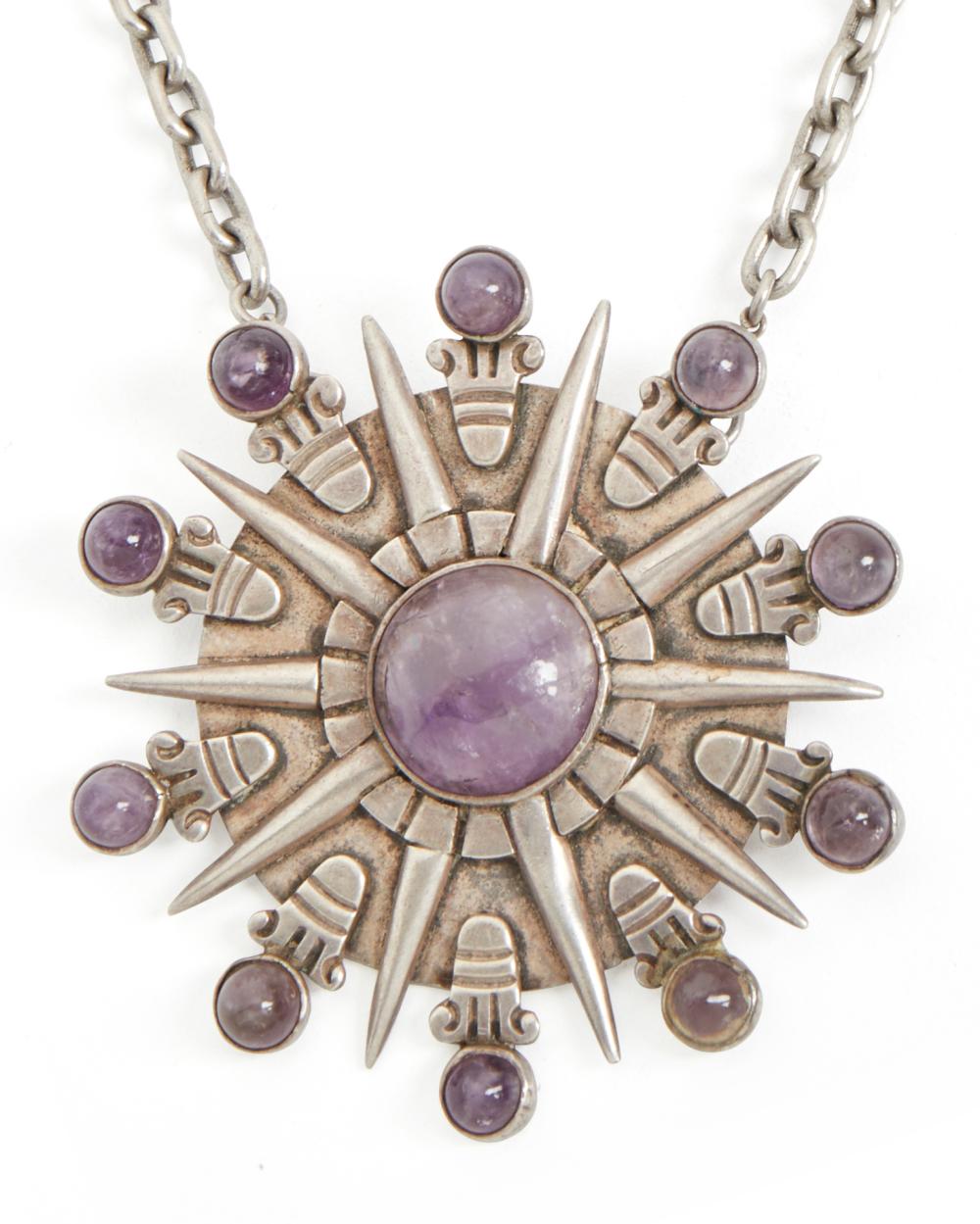 Appraisal: A William Spratling silver and amethyst pendant brooch with chain