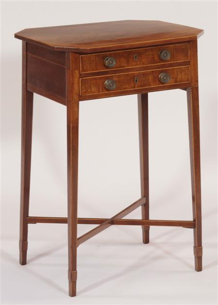 Appraisal: A Regency mahogany work table the rectangular boxwood strung top