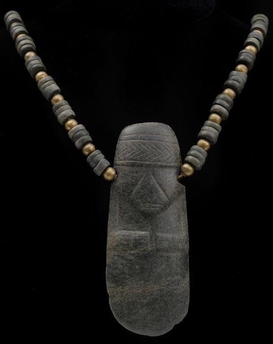 Appraisal: COSTA RICAN-STYLE AXE GOD PENDANT ON BEADED NECKLACE in Provenance