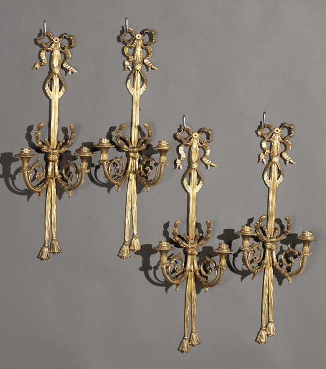 Appraisal: Set of Four Louis XVI Style Ormolu Two-Light Bras de