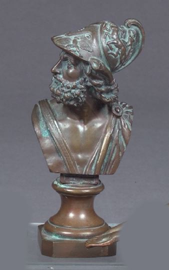 Appraisal: Diminutive Continental Patinated Bronze Grand Tour Bust of Ajax after