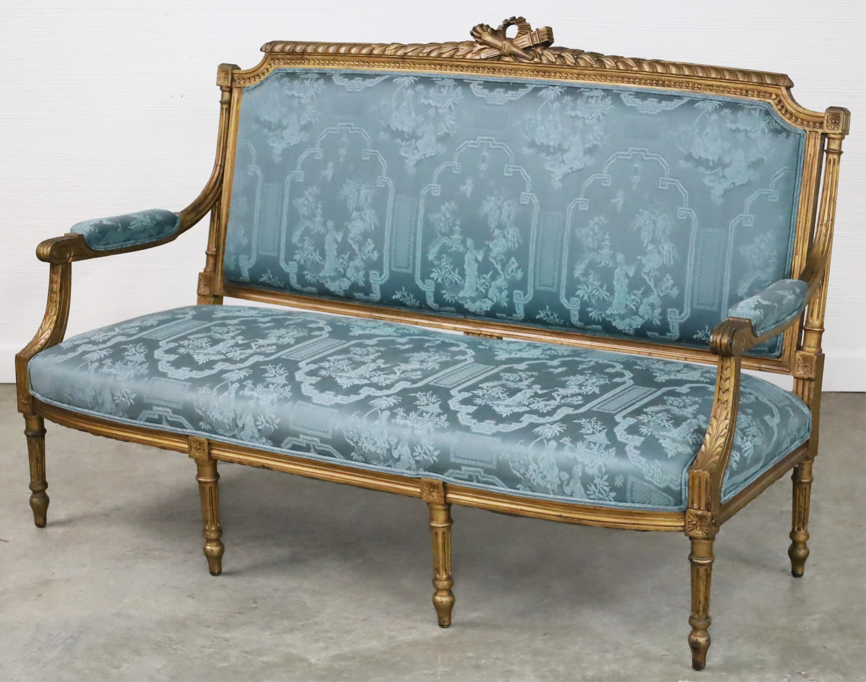 Appraisal: LOUIS XVI STYLE GOLD GILT SETTEE Louis XVI style gold