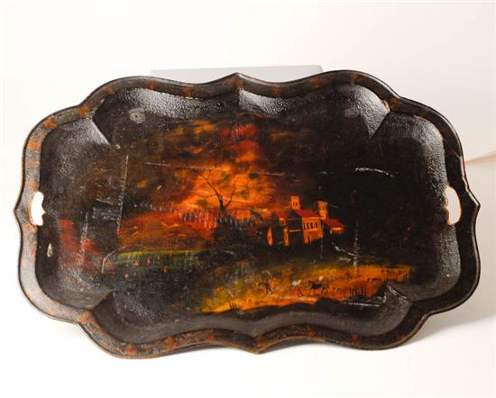 Appraisal: A th C Tole Painted Tray the center a landscape