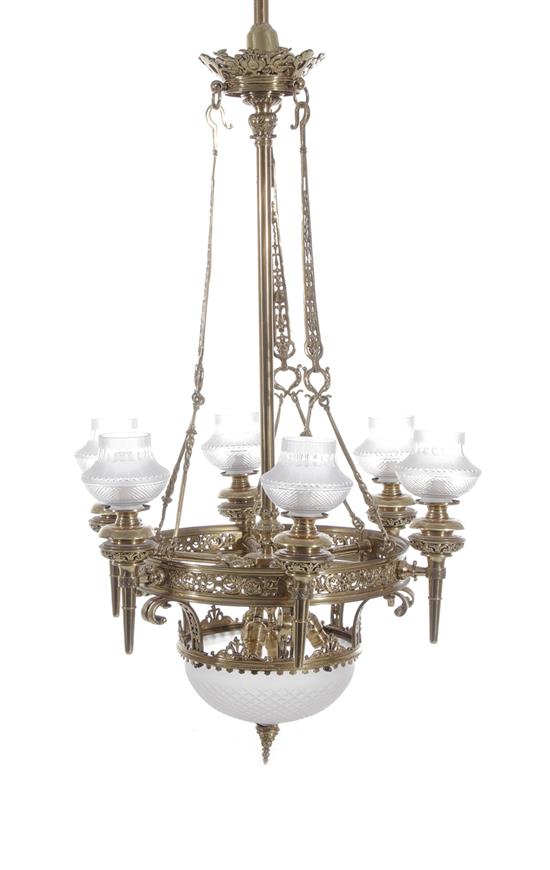 Appraisal: Continental Victorian style brass and glass six-light chandelier center stem