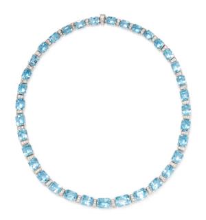 Appraisal: A Platinum Aquamarine and Diamond Necklace J E Caldwell dwts