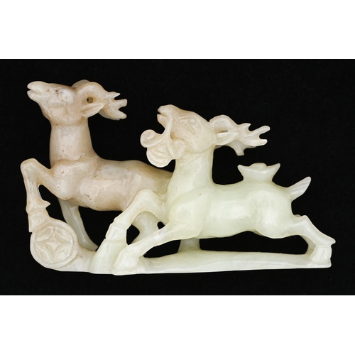 Appraisal: A Chinese jade carving of two deer cm l More