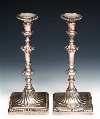 Appraisal: A PAIR OF GEORGE III CAST SILVER CANDLESTICKS by John