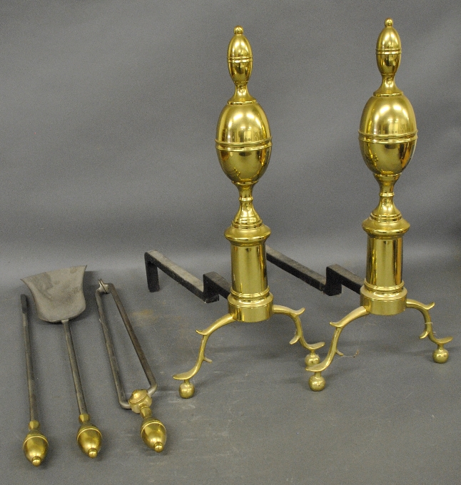 Appraisal: - Pair of reproduction brass double lemon top andirons h