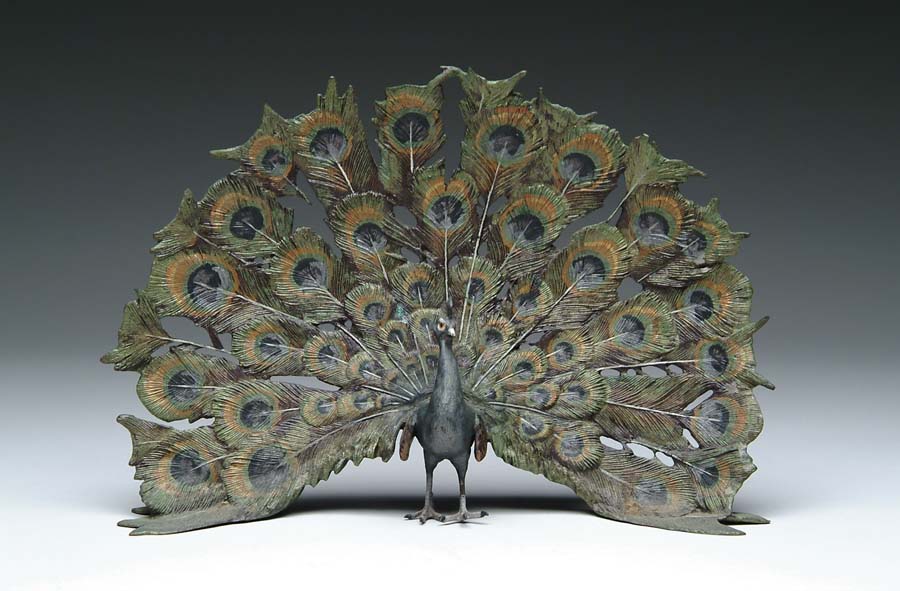 Appraisal: AUSTRIAN COLD PAINTED PEACOCK Nicely done bronze peacock with tail