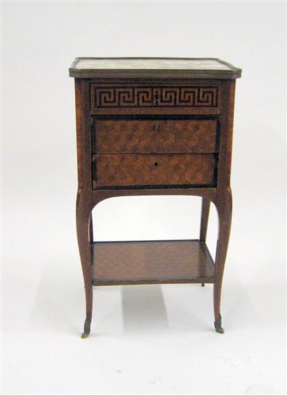 Appraisal: Louis XVI style mahogany inlaid bedside table The shaped white