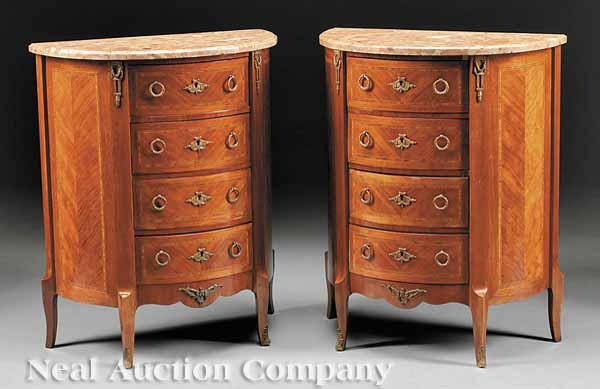 Appraisal: A Pair of Antique French Parquetry Inlaid Marble Top Demilune