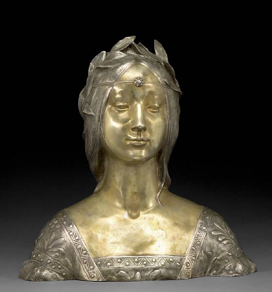 Appraisal: An Art Nouveau style silvered and gilt bronze bust of