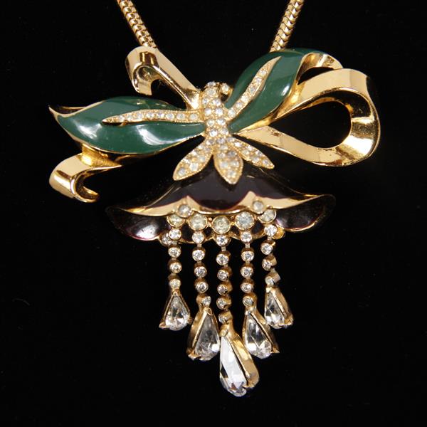 Appraisal: Coro Adolph Katz Enameled Lotus Flower Pendant Necklace with drop