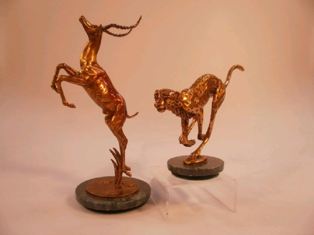 Appraisal: A Gilt metal sculptured figure 'Impala' by Olanie de Jager