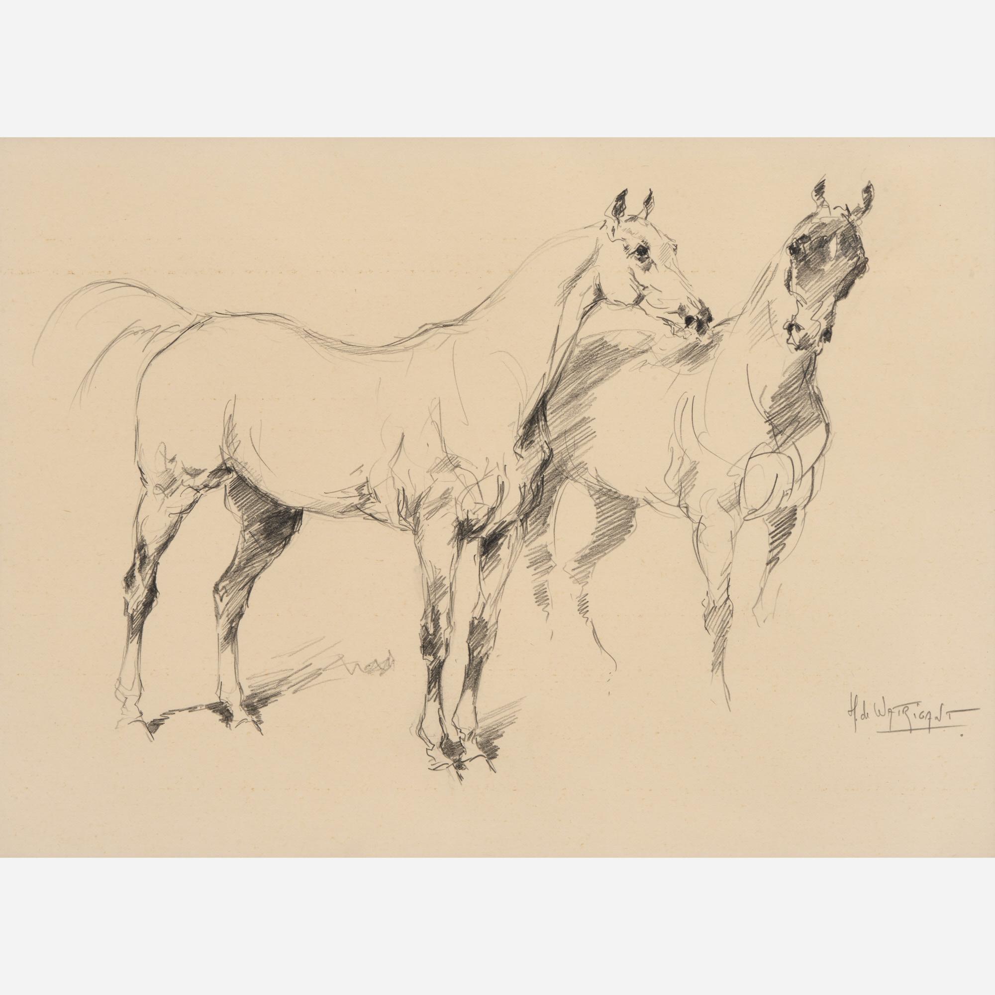 Appraisal: HUBERT DE WATRIGANT HORSES STUDY GRAPHITE CA Hubert de Watrigant