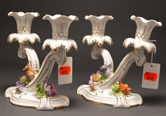 Appraisal: Pair of Carl Thieme Dresden porcelain two-light candelabra early th