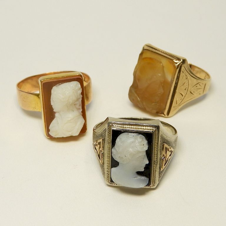 Appraisal: PC Estate K Gold Men's Cameo Rings th Century Including