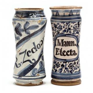 Appraisal: Two Albarello Majolica Drug Jars th century both with blue