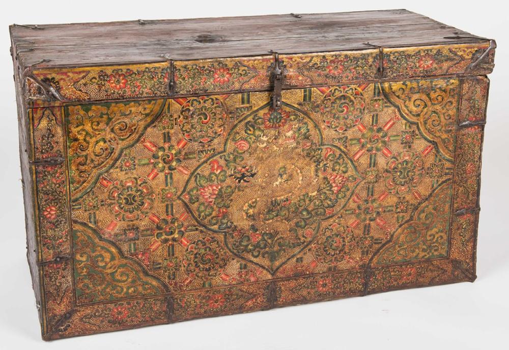 Appraisal: TIBETAN MONASTERY DRAGON LACQUER CHEST th Century Provenance The Collection