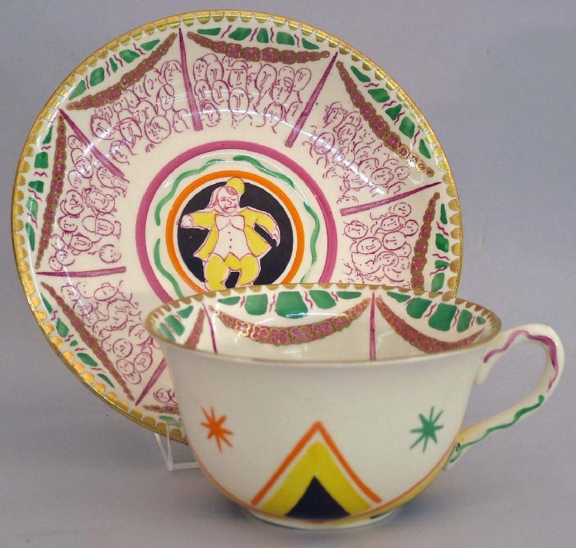 Appraisal: Circus' Bizarre cup and saucer designed by Laura Knight first