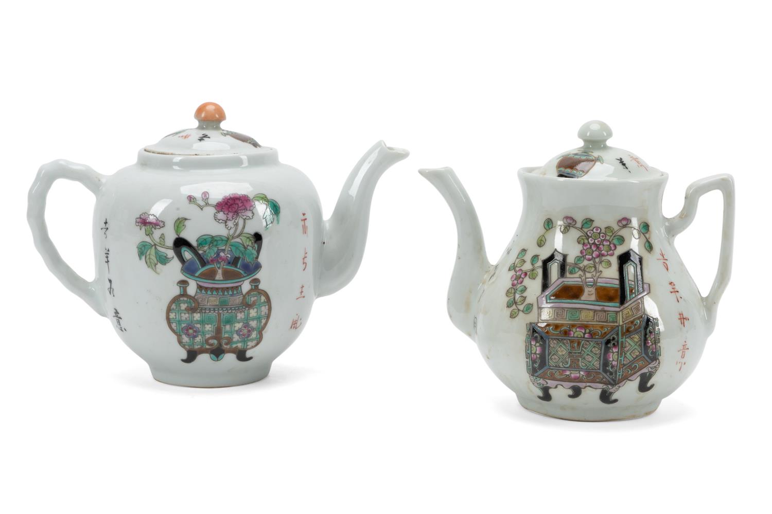 Appraisal: TWO CHINESE REPUBLIC PERIOD LIDDED TEAPOTS Two Chinese Republic Period