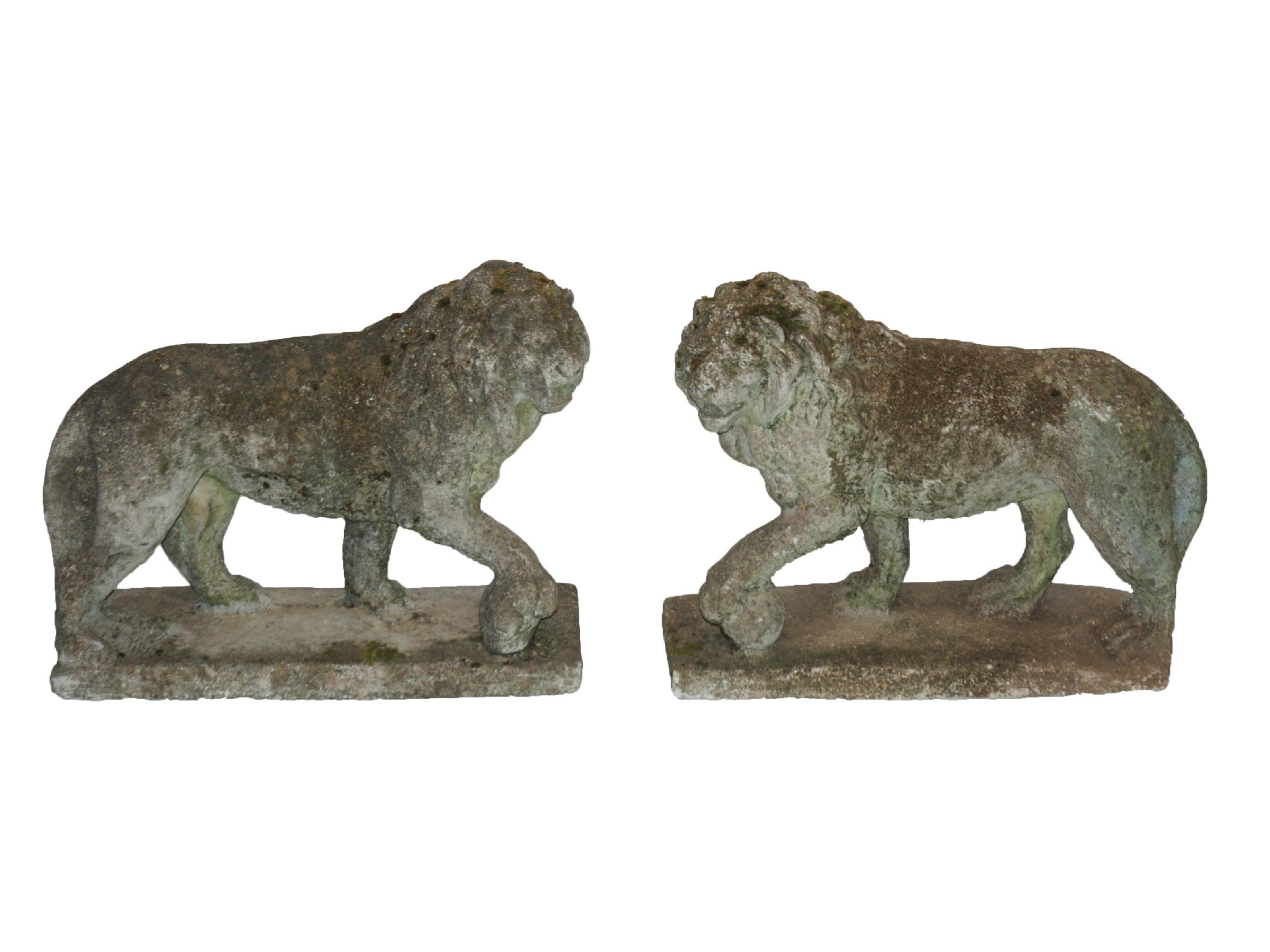 Appraisal: A pair of garden lion ornamentseach cast on all fours