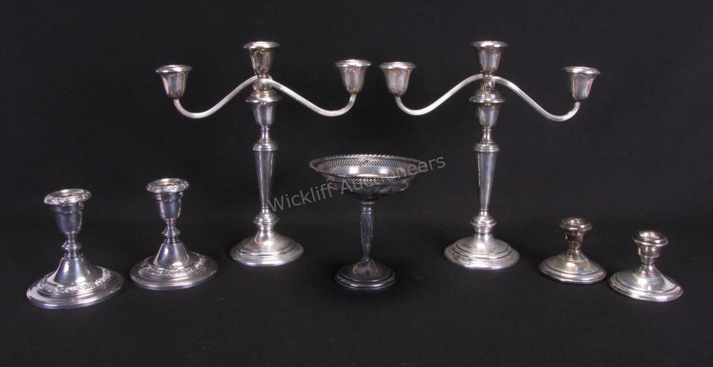 Appraisal: Group of Weighted Sterling Candlesticks Compote seven pieces total including