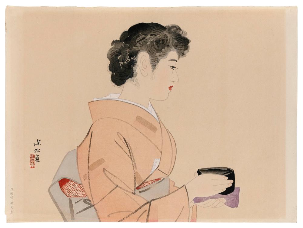 Appraisal: ITO SHINSUIA JAPAN - WOMAN IN A KIMONO HOLDING A