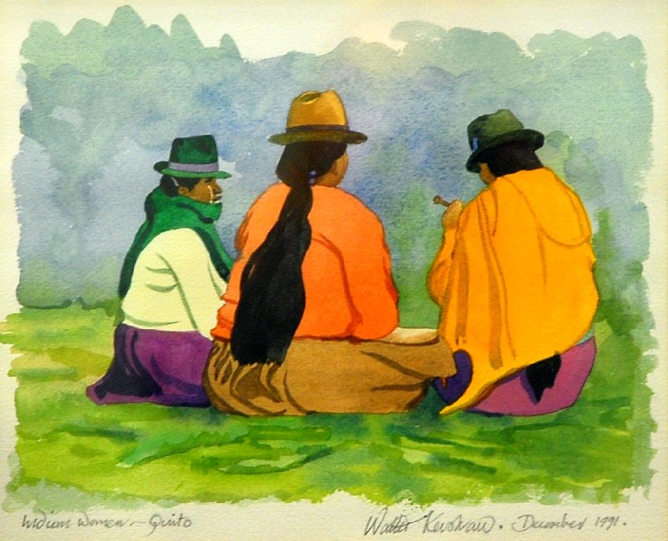 Appraisal: WALTER KERSHAW twentieth century WATERCOLOUR DRAWING Indian Women Quito signed