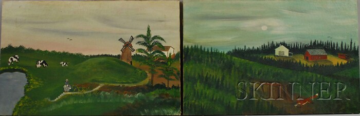 Appraisal: Two th Century American School Oil on Canvas Primitive Landscapes