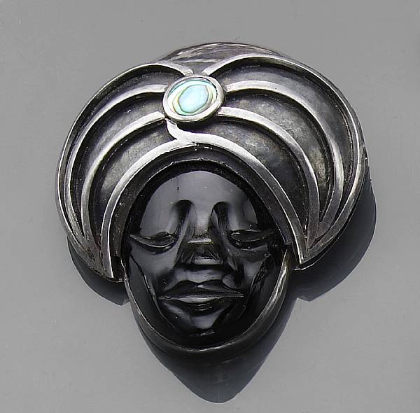 Appraisal: A silver obsidian and abalone brooch signed Los Ballestreros length