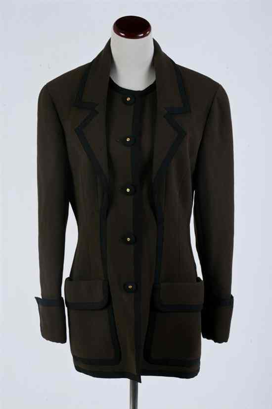 Appraisal: CHANEL BROWN WOOL JACKET WITH BLACK TRIM Chanel Boutique Black