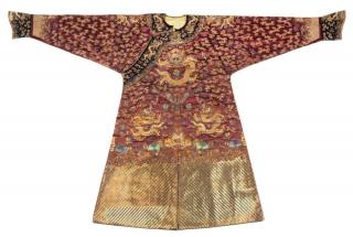 Appraisal: A Chinese Embroidered Silk Dragon Robe A Chinese Embroidered Silk