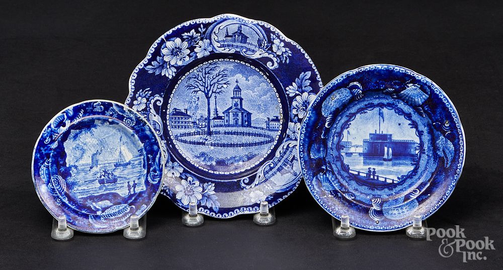 Appraisal: Three Historical blue Staffordshire plates Three Historical blue Staffordshire plates