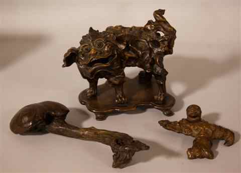 Appraisal: THREE CHINESE BURLED WOOD SCHOLAR'S OBJECTS Qing dynasty including a