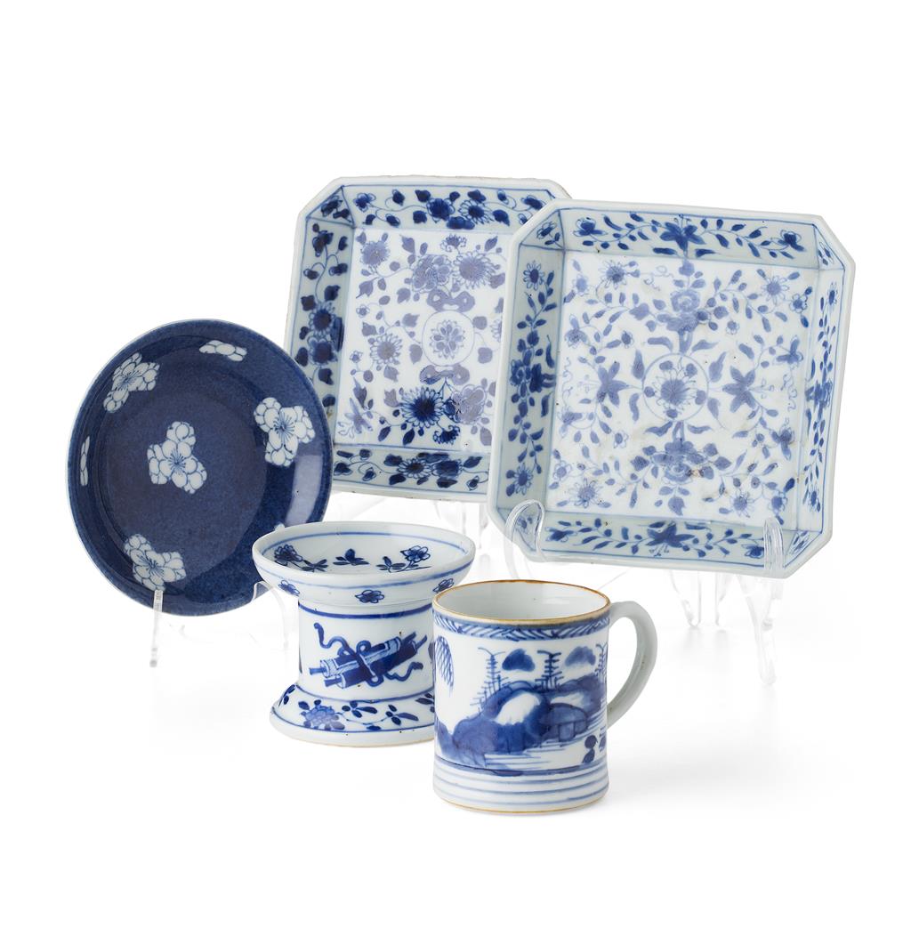 Appraisal: GROUP OF BLUE AND WHITE WARES QING DYNASTY TH CENTURY